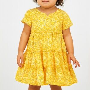 Tommy Bahama Toddler 2T Yellow Floral Tile Print Tier Ruffle Short Sleeve Dress